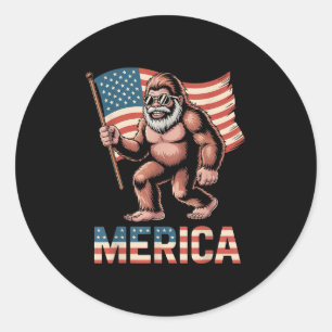 Sticker Rond Bigfoot Merica Rock Drapeau Américain Patriotique 