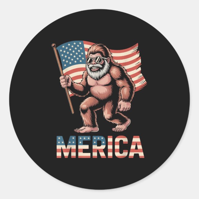 Sticker Rond Bigfoot Merica Rock Drapeau Américain Patriotique  (Devant)