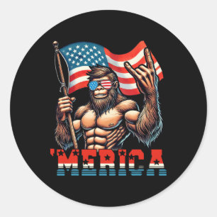 Sticker Rond Bigfoot Merica Rock Drapeau Américain Patriotique 