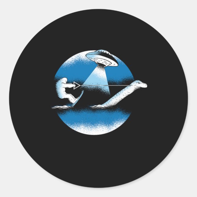 Sticker Rond Bigfoot Nessie Loch Ness Monster UFO Alien Surf (Devant)