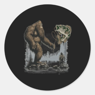 Sticker Rond Bigfoot Pêche Funny Sasquatch Poisson