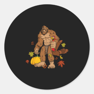 Sticker Rond Bigfoot Pèlerin Dinde Citrouille Jour de Thanksgiv