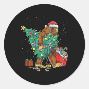 Sticker Rond Bigfoot Père Noël Feux d'arbre de Noël Funky Noël