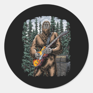 Sticker Rond Bigfoot Rockin Avec Sa Guitare Sortie - Forest Ja