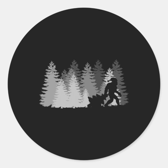 Sticker Rond bigfoot santa chapeau arbre de noël dans la forêt  (Devant)