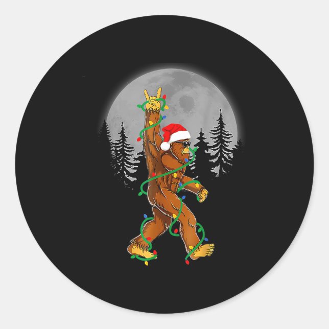 Sticker Rond Bigfoot Santa Christmas Tree Lights Funny Xmas Sas (Devant)