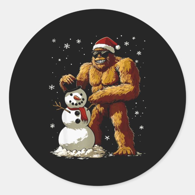Sticker Rond Bigfoot Santa Snowman Kids Boys Men Xmas Christmas (Devant)