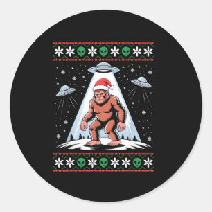 Sticker Rond Bigfoot Santa Ufo Alien Drôle Noël Sale Sweat