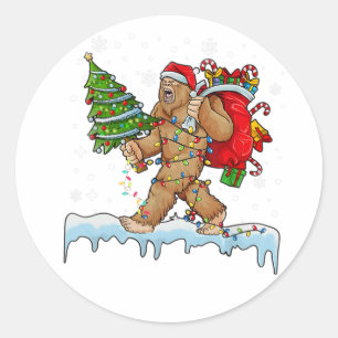 Sticker Rond Bigfoot sapin de Noël éclaire Noël garçons