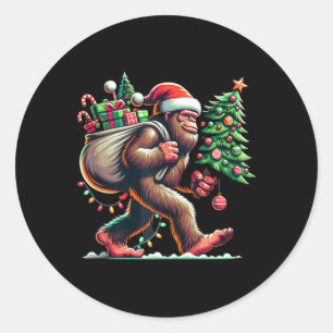 Sticker Rond Bigfoot sapin de Noël éclaire Noël garçons Sasqua
