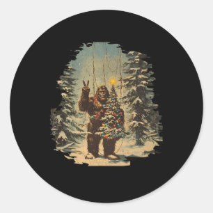 Sticker Rond Bigfoot sapin de Noël éclaire Tarot Xmas Sasquatat
