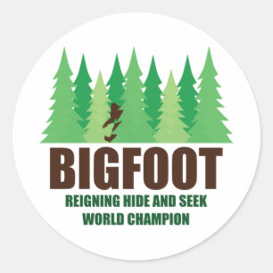 Sticker Rond Bigfoot Sasquatch Cacher et Rechercher Champion du