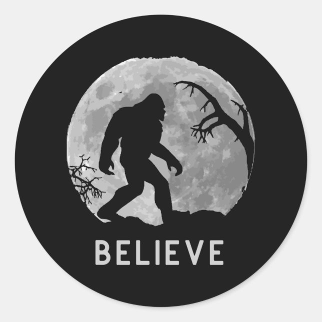 Sticker Rond Bigfoot Sasquatch Moon Yeti Believe (Devant)
