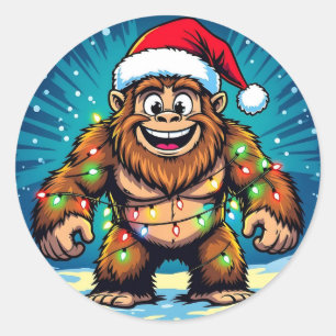 Sticker Rond Bigfoot Sasquatch Noël drôle
