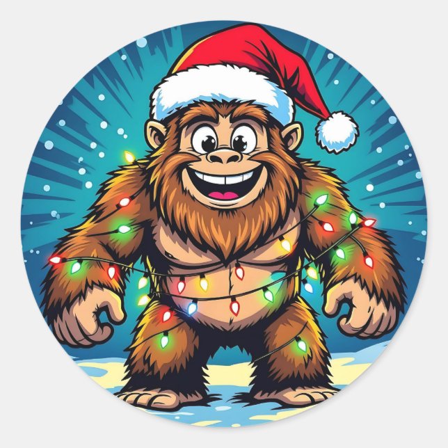 Sticker Rond Bigfoot Sasquatch Noël drôle (Devant)