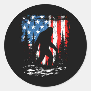 Sticker Rond Bigfoot Sasquatch Patriotique 4 Juillet États-Unis