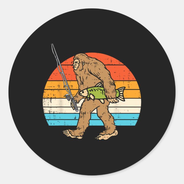 Sticker Rond Bigfoot Sasquatch Pêche Retro Pêcheur Hommes Femme (Devant)