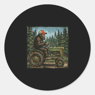 Sticker Rond Bigfoot sasquatch tracteur drôle ferme agriculteur