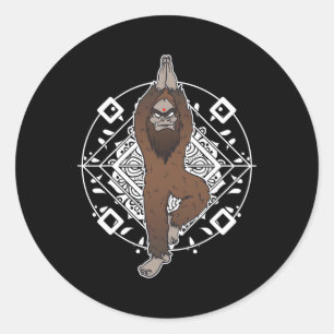 Sticker Rond Bigfoot Sasquatch Yeti Yoga Méditation Cadeau Drôl