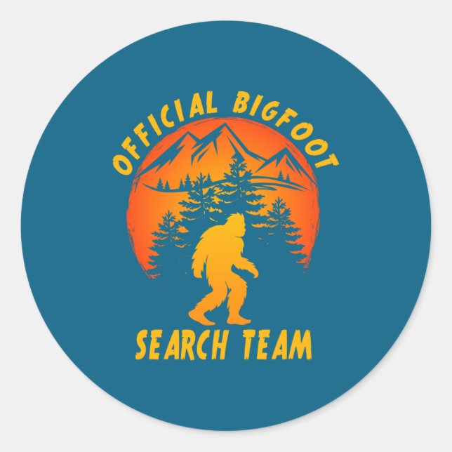 Sticker Rond Bigfoot Search Team Sasquatch Yeti Funny  (Devant)