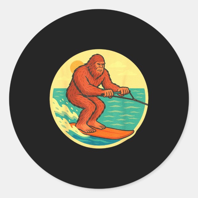 Sticker Rond Bigfoot ski nautique graphique de plage cryptide v (Devant)