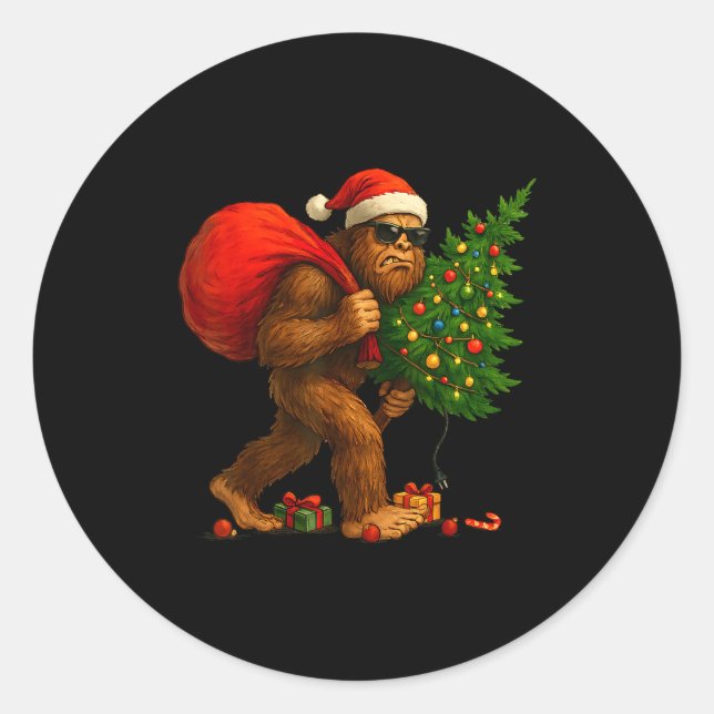 Sticker Rond Bigfoot Stealing Christmas Tree Lights Xmas Boys M (Devant)