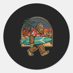 Sticker Rond Bigfoot surfeur rock main sasquatch rocker hommes