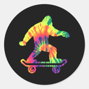 Sticker Rond Bigfoot Tie Dye Hippie Skateboarders Sasquatch