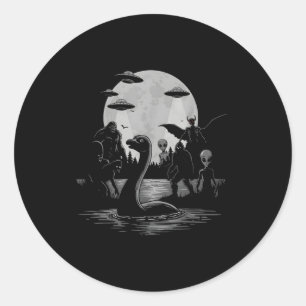 Sticker Rond Bigfoot Ufo Monstre du Loch Ness Mothman Et Aliens