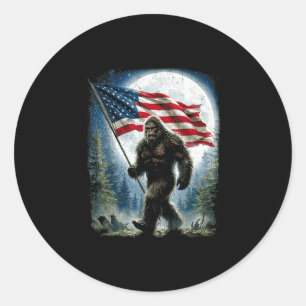Sticker Rond Bigfoot usa drapeau américain 4 juillet sasquatch