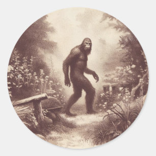 Sticker Rond Bigfoot Vintage Illustration Folklore