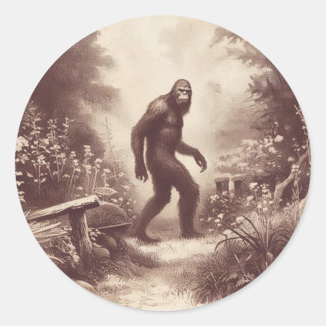 Sticker Rond Bigfoot Vintage Illustration Folklore (Devant)