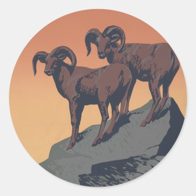 Sticker Rond Bighorn Sheep American West Wildlife (Devant)