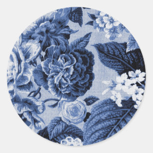 Sticker Rond Bigorneau Toile floral vintage bleu No.1