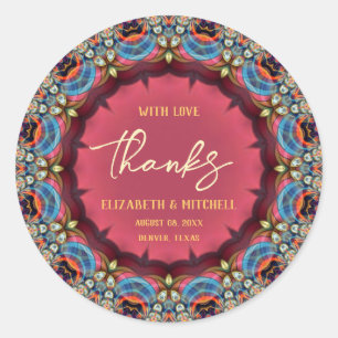 Sticker Rond Bijou dentelle fractale orange bleu Merci