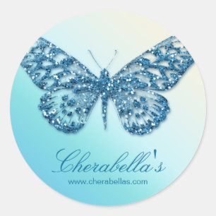 Sticker Rond Bijoux de bleu d'autocollant de papillon de spa de