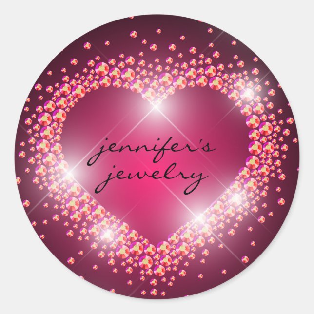 Sticker Rond Bijoux Diamants Gems Heart Bling Business (Devant)