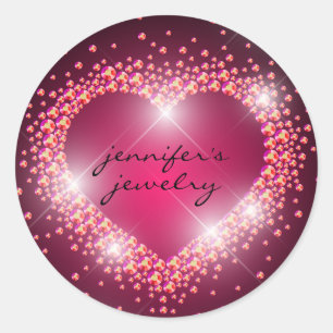 Sticker Rond Bijoux Diamants Pierres Précieuses Cœur Bling Entr