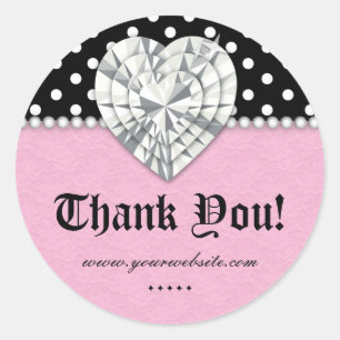 Sticker Rond Bijoux Dots Pearl Lace Coeur Merci rose