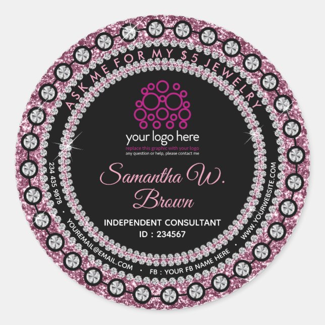 Sticker Rond Bijoux Paillettes Rose (Devant)