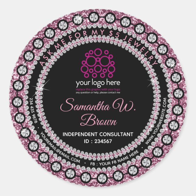 Sticker Rond Bijoux Parties scintillant rose (Devant)