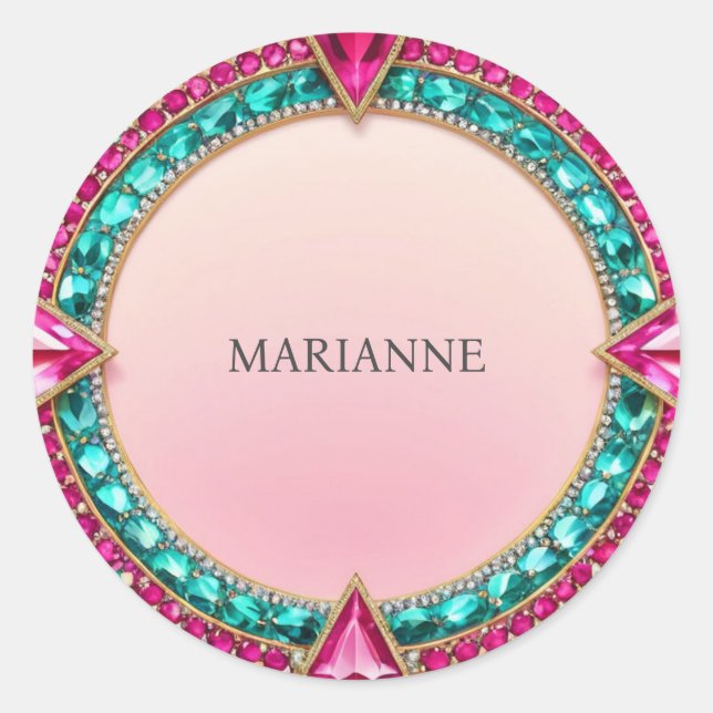 Sticker Rond Bijoux rose et turquoise (Devant)