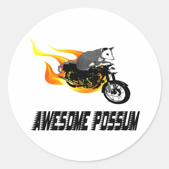 Sticker Rond Bike Rider Awesome Possum (Devant)