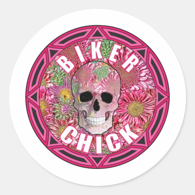 Sticker Rond Biker Chick 001 (Devant)