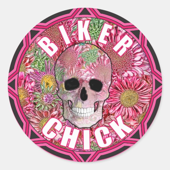 Sticker Rond Biker Chick 001 (Devant)