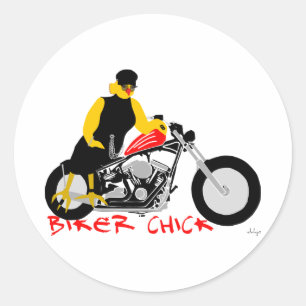 Sticker Rond BIKER CHICK assise sur sa moto