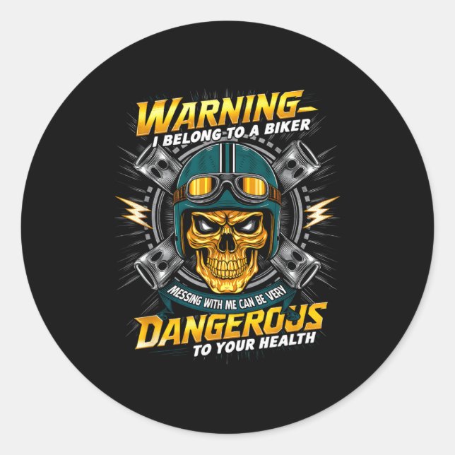 Sticker Rond Biker Girlfriend Wife I Belong To A Biker Valentin (Devant)