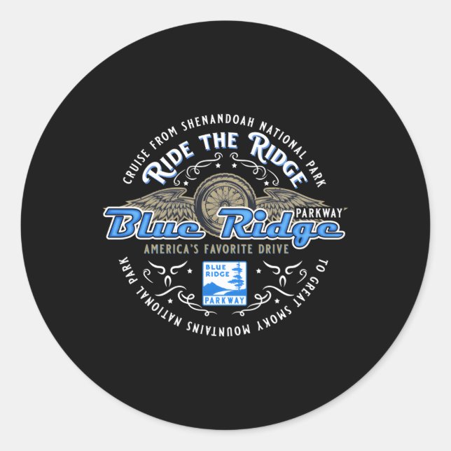 Sticker Rond Bikers Blue Ridge Parkway Motorcycle Cruker (Devant)
