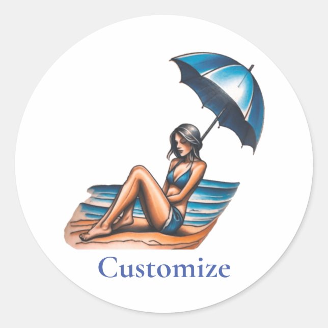 Sticker Rond Bikini Girl Beach Napping Thunder_Cove (Devant)