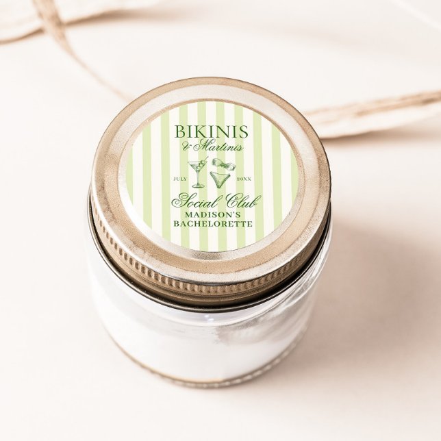 Sticker Rond Bikinis & Martinis Vert rayé (Créateur téléchargé)